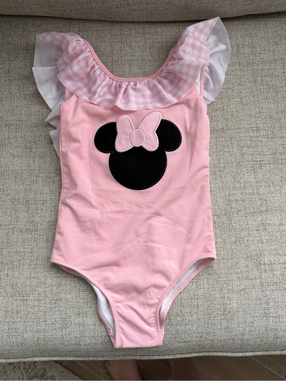 Kids Pink One-Piece Swim Suit with Bow Applique